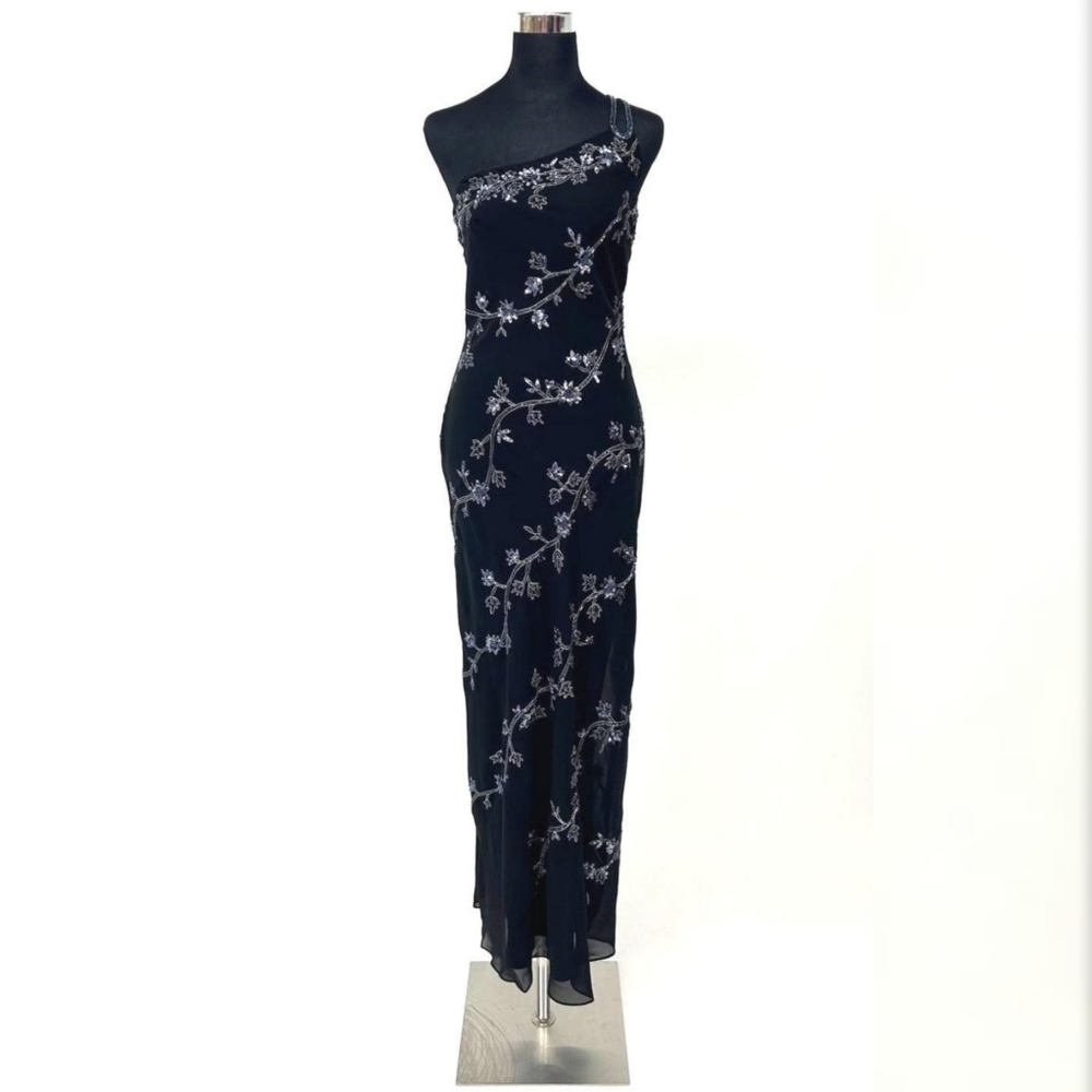 Vintage Black Beaded Sequin Maxi Dress